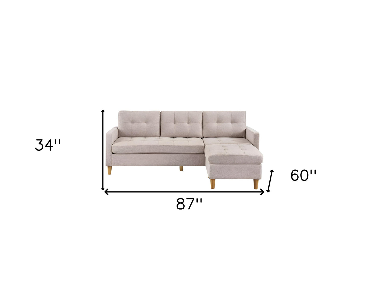 87" Beige Polyester Blend Sofa With Ottoman With Natural Legs