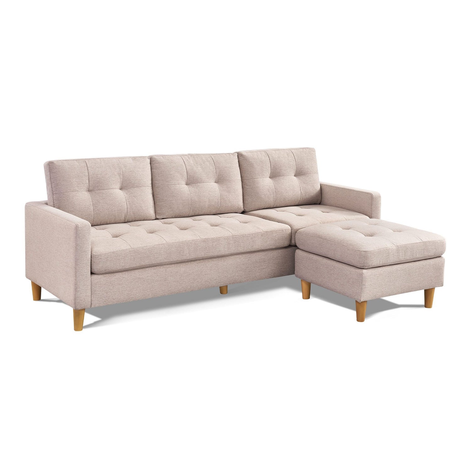 87" Beige Polyester Blend Sofa With Ottoman With Natural Legs