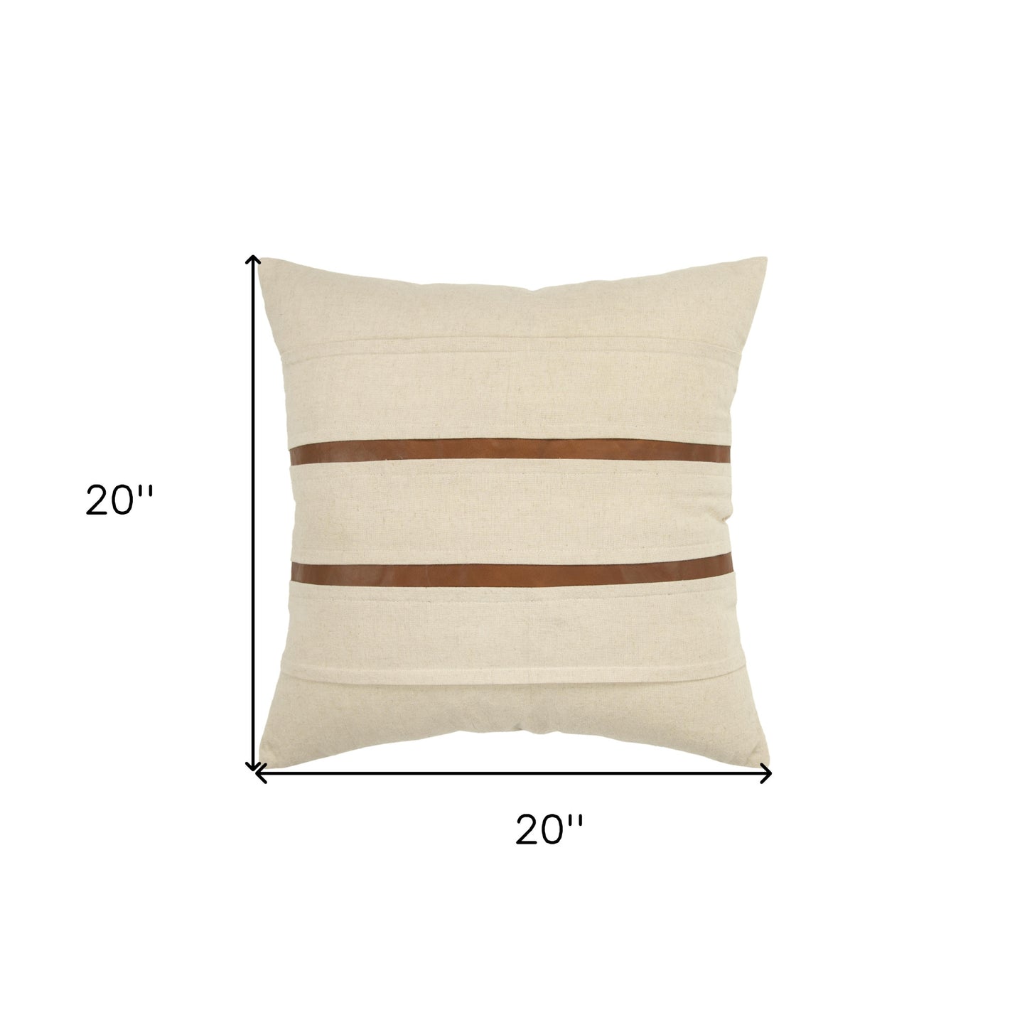 20" X 20" Ivory and Brown Striped Cotton Blend Zippered Pillow