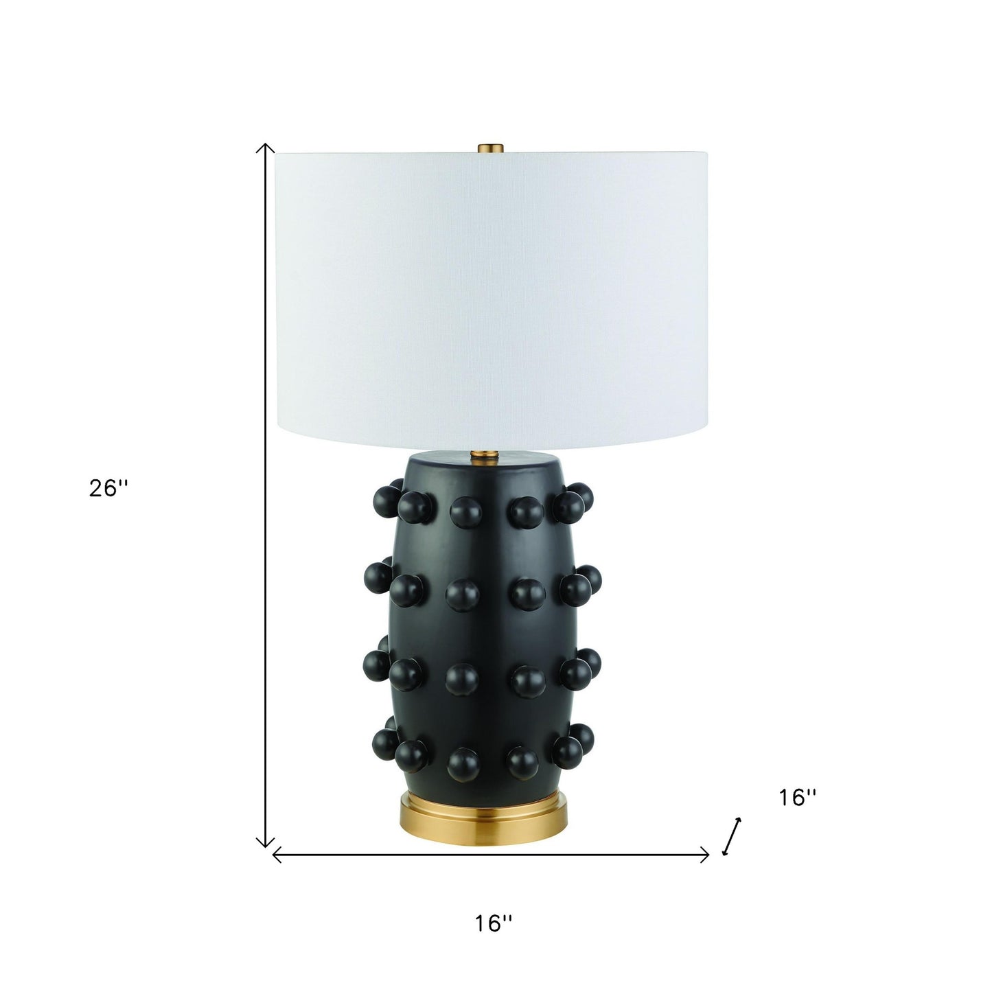 26" Black and Gold Ceramic Abstract Table Lamp With White Drum Shade