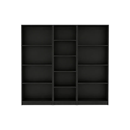Set of Three Black Wood Five Tier Bookcase