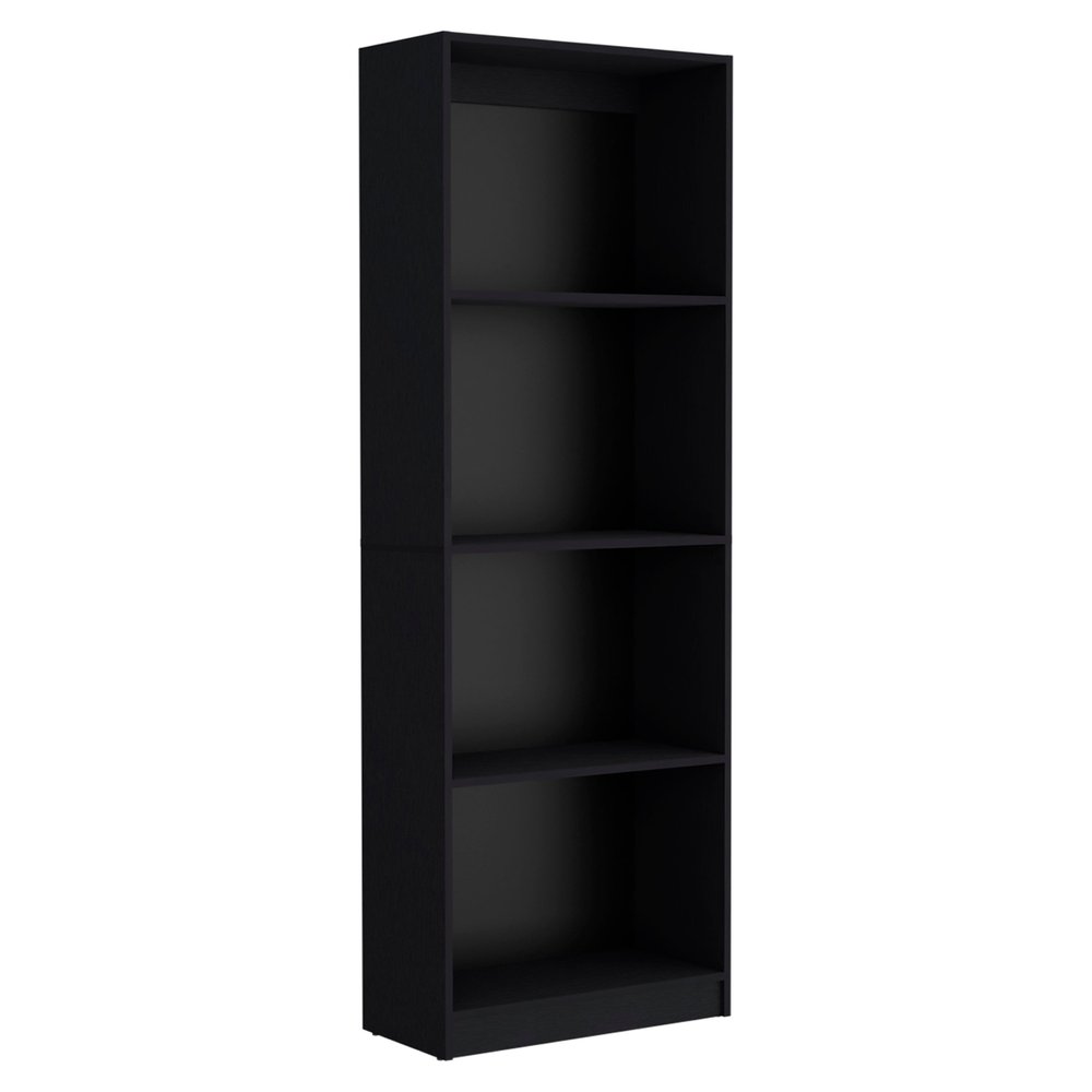 Set of Three Black Wood Five Tier Bookcase