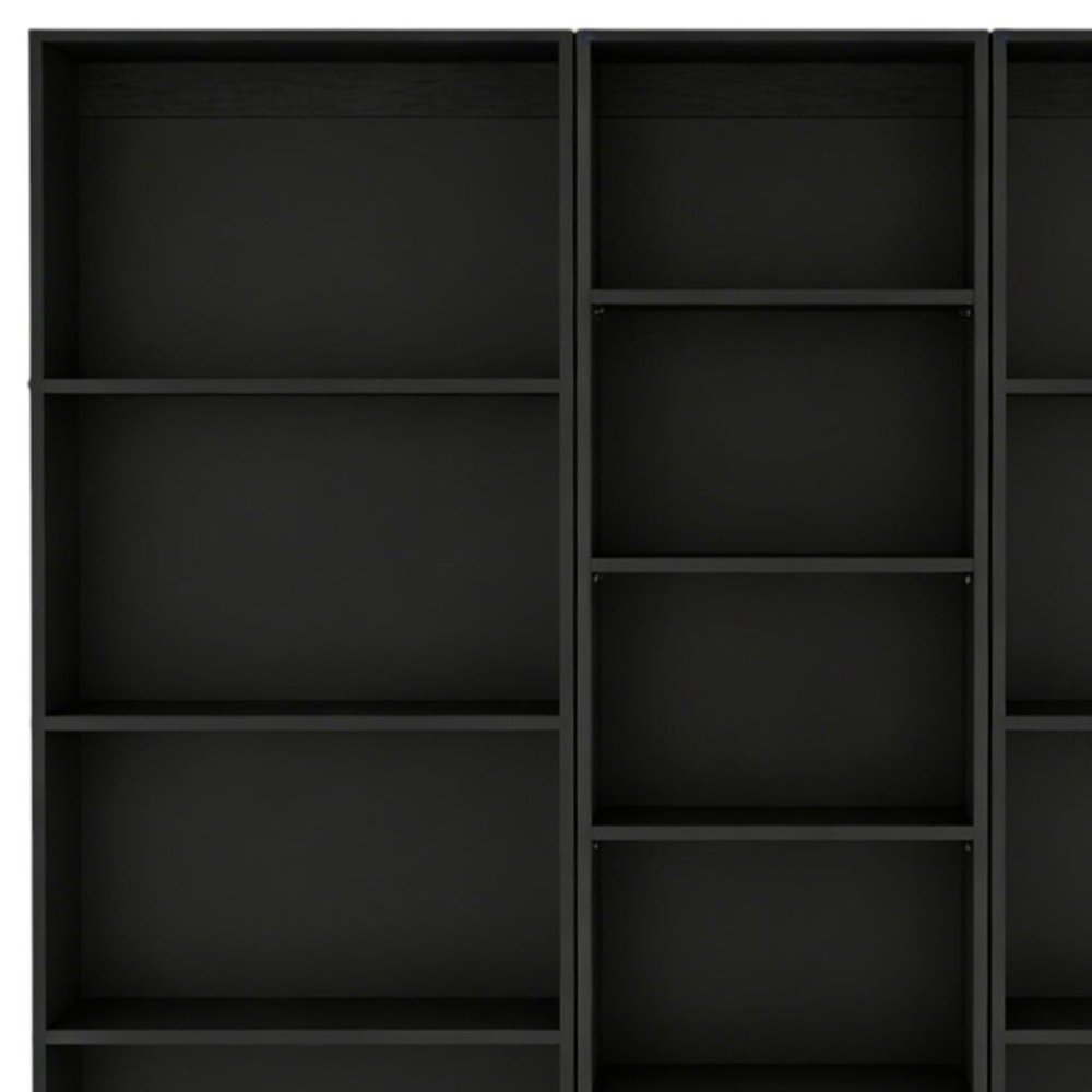 Set of Three Black Wood Five Tier Bookcase