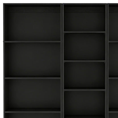 Set of Three Black Wood Five Tier Bookcase