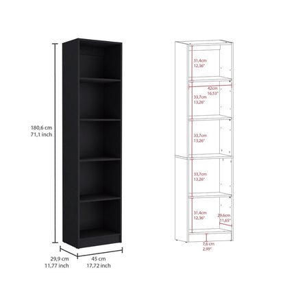 Set of Three Black Five Tier Bookcase with Two Doors