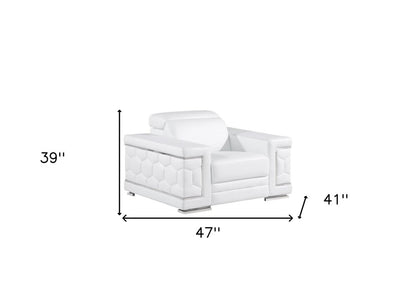 47" White And Silver Genuine Leather Club Chair