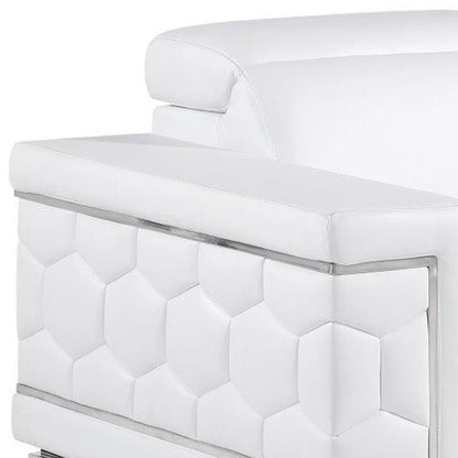 47" White And Silver Genuine Leather Club Chair