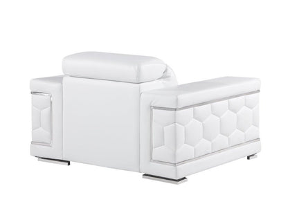 47" White And Silver Genuine Leather Club Chair