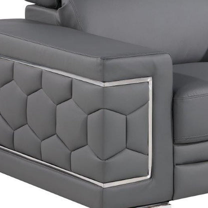 47" Granite Gray And Silver Genuine Leather Club Chair