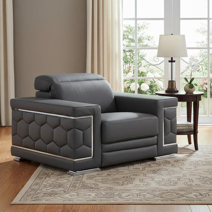 47" Granite Gray And Silver Genuine Leather Club Chair