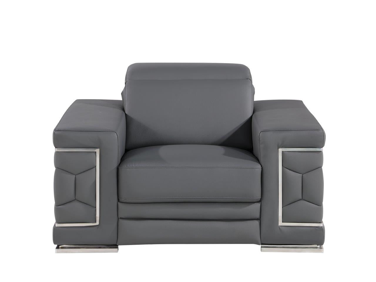 47" Granite Gray and Silver Genuine Leather Lounge Chair