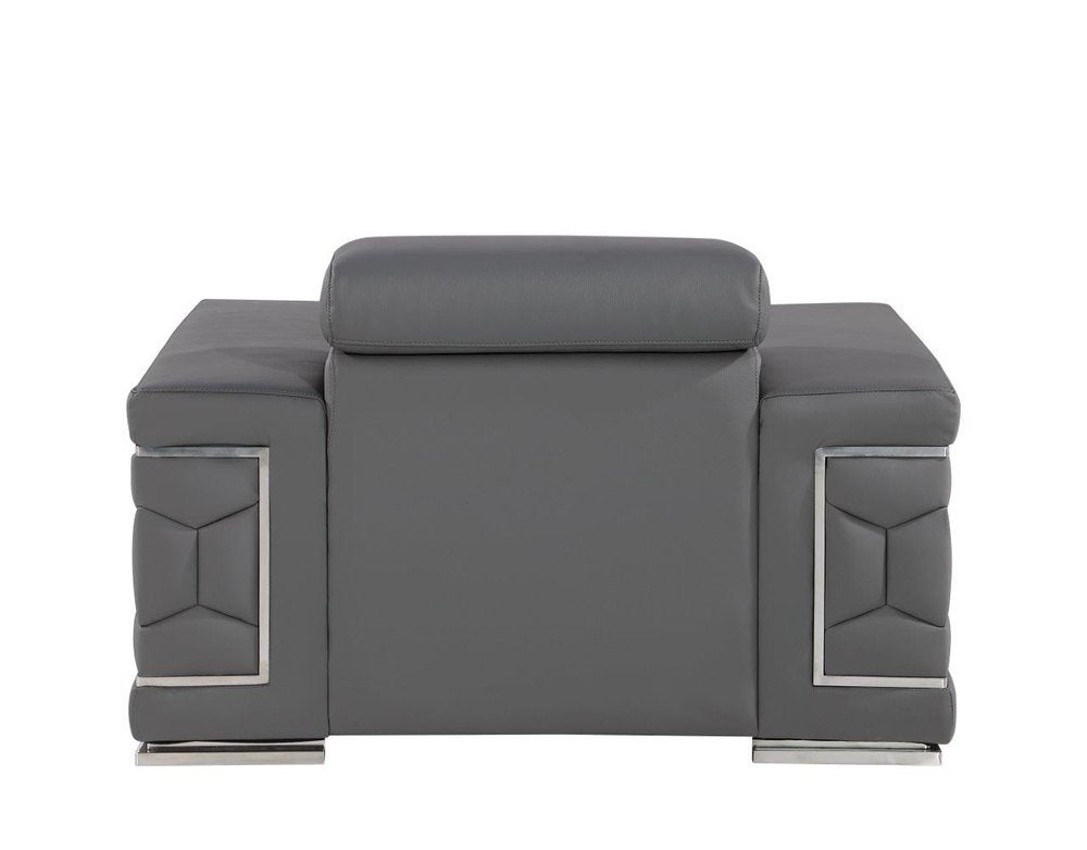 47" Granite Gray And Silver Genuine Leather Club Chair
