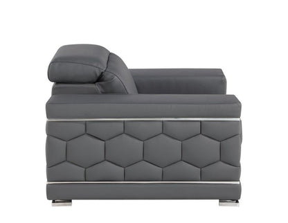 47" Granite Gray And Silver Genuine Leather Club Chair