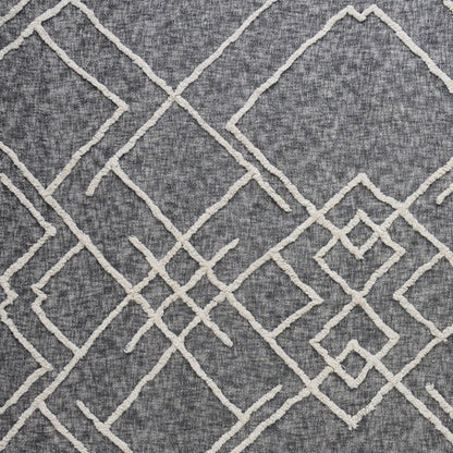 Charcoal and Off White Geometric Twin Cotton Coverlet With Fringe