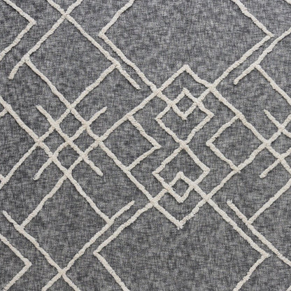 Charcoal and Off White Geometric King Cotton Coverlet With Fringe