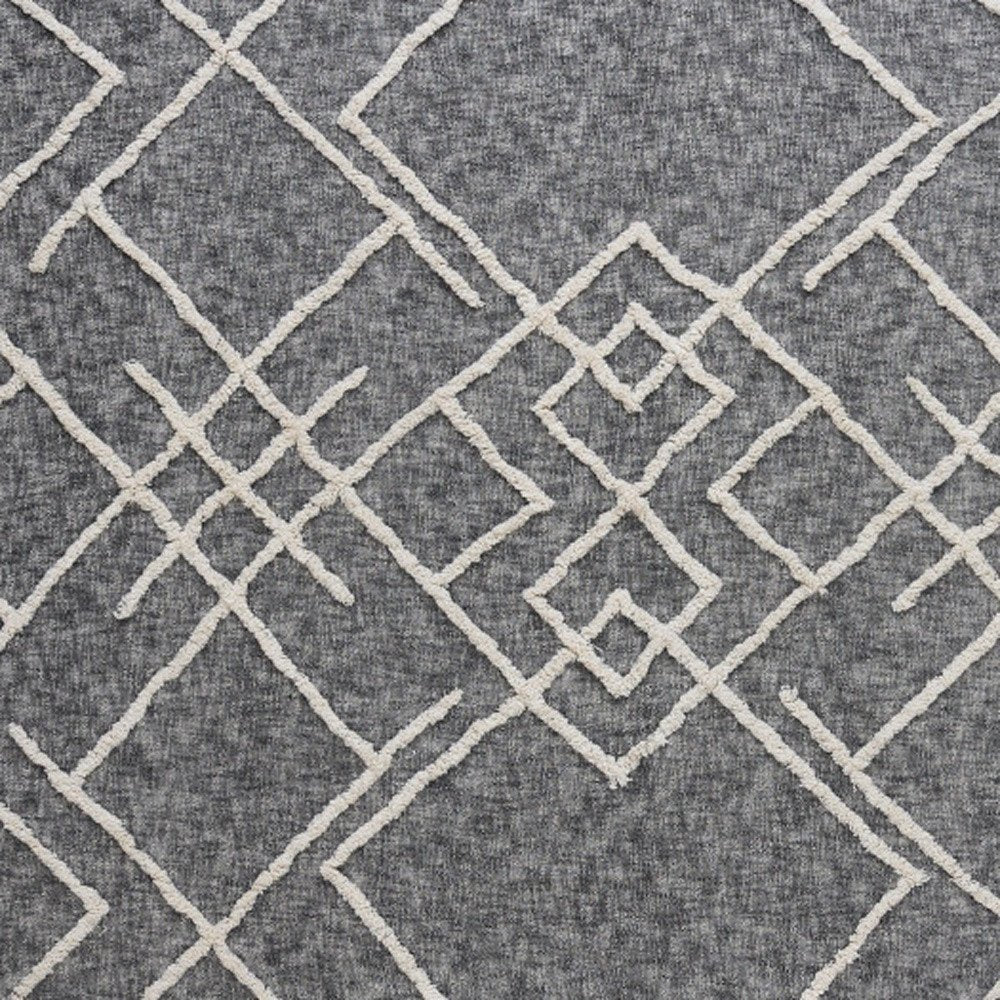 Charcoal and Off White Geometric King Cotton Coverlet With Fringe