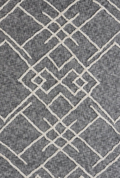 Charcoal and Off White Geometric King Cotton Coverlet With Fringe