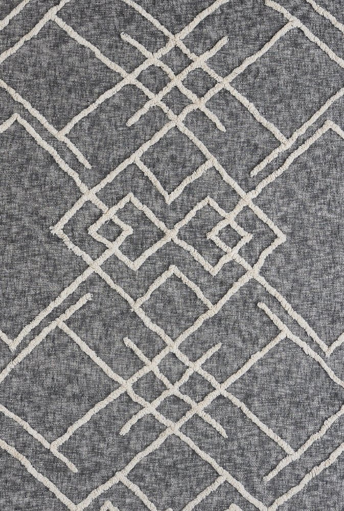 Charcoal and Off White Geometric King Cotton Coverlet With Fringe