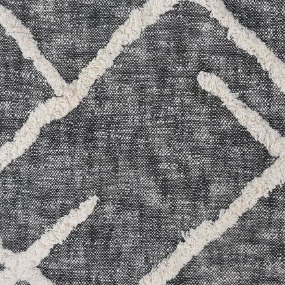 Charcoal and Off White Geometric King Cotton Coverlet With Fringe