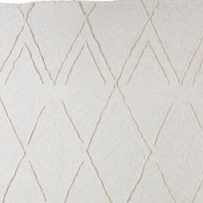 Ivory Geometric Twin Cotton Coverlet With Fringe