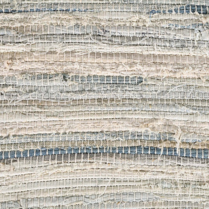 50" White and Brown Cotton Upholstered Striped Bench