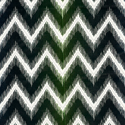 Peacock-colored velvet fabric with a shock-wave cut velvet pattern.