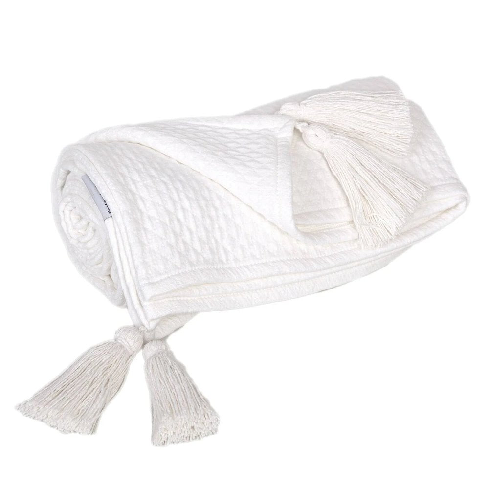 60" X 50" White Woven Cotton Throw Blanket
