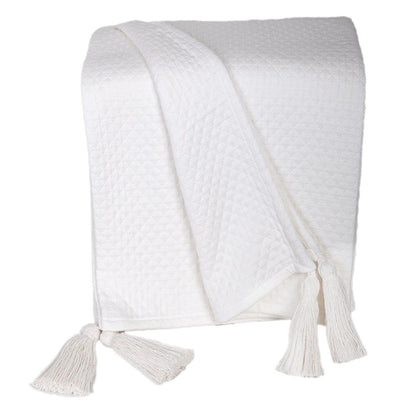 60" X 50" White Woven Cotton Throw Blanket