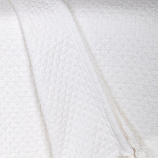 60" X 50" White Woven Cotton Throw Blanket