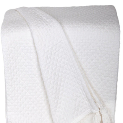 60" X 50" White Woven Cotton Throw Blanket