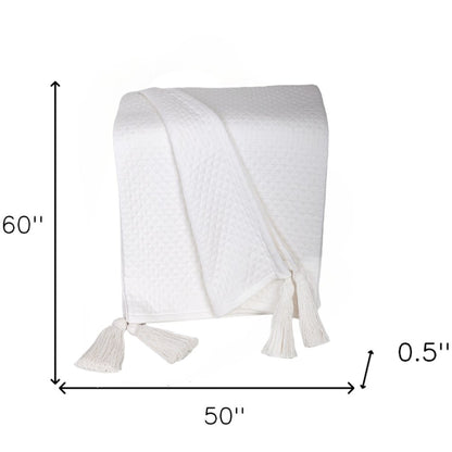 60" X 50" White Woven Cotton Throw Blanket