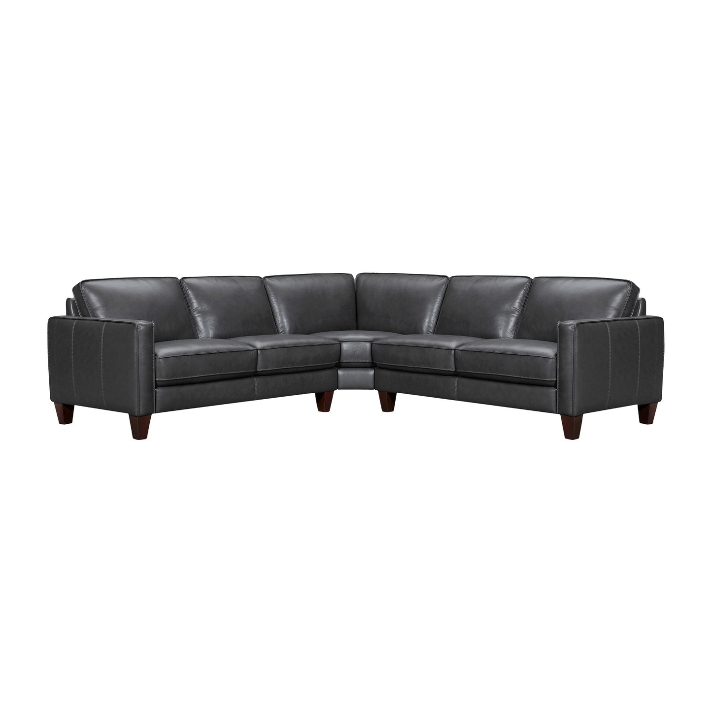 Black Leather L Shaped Three Piece Corner Sectional