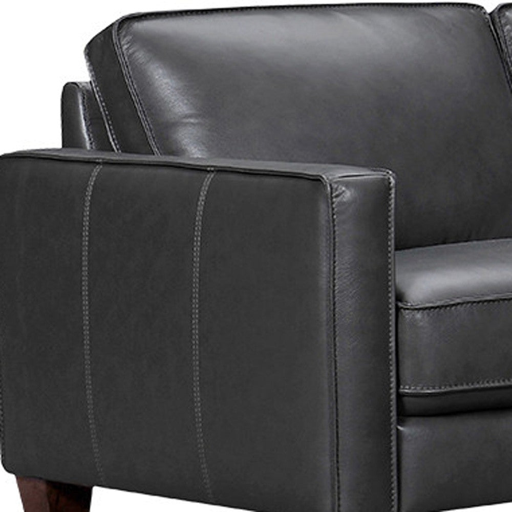 Black Leather L Shaped Three Piece Corner Sectional