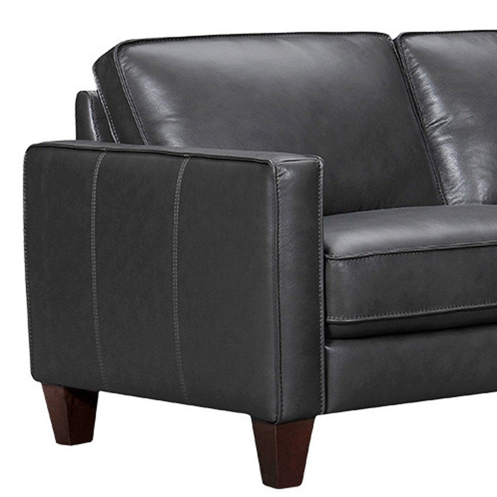 Black Leather L Shaped Three Piece Corner Sectional