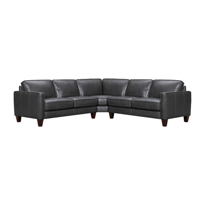 Black Leather L Shaped Three Piece Corner Sectional