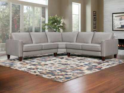 Gray Leather L Shaped Three Piece Corner Sectional