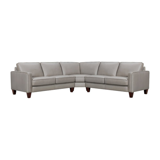 Gray Leather L Shaped Three Piece Corner Sectional