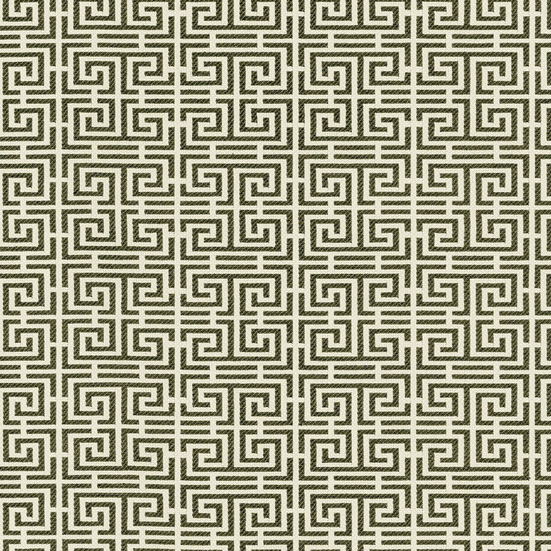 SCHUMACHER  ESSENTIALS: SMALL-SCALE UPHOLSTERY CHINOIS FRET PATTERN WOVENS PATTERN WOVENS NOIR/ ALMOND   - 54950