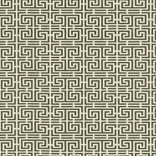 SCHUMACHER  ESSENTIALS: SMALL-SCALE UPHOLSTERY CHINOIS FRET PATTERN WOVENS PATTERN WOVENS NOIR/ ALMOND   - 54950