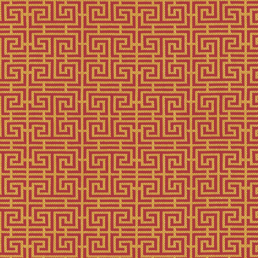 SCHUMACHER  CHROMA CHINOIS FRET PATTERN WOVENS PATTERN WOVENS CINNABAR / GOLD   - 54952