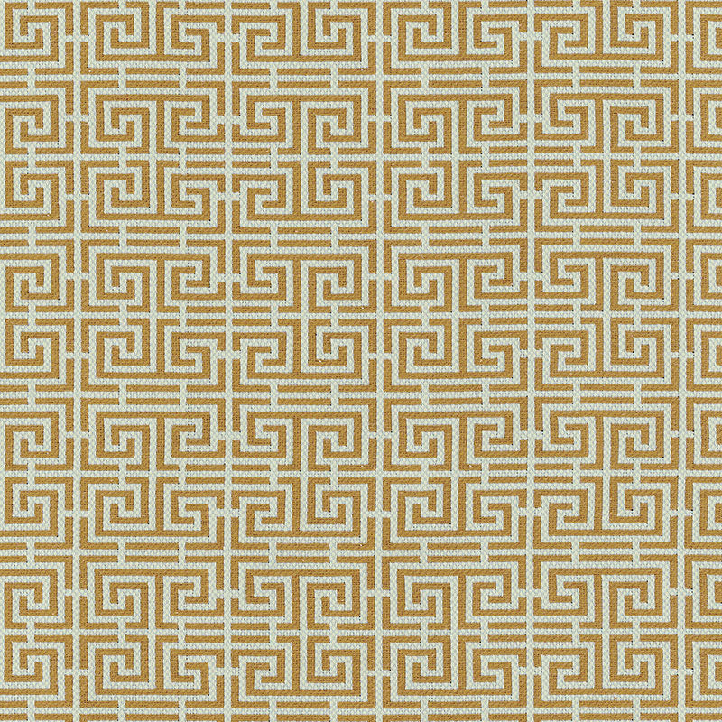 SCHUMACHER  ESSENTIALS: SMALL-SCALE UPHOLSTERY CHINOIS FRET PATTERN WOVENS PATTERN WOVENS TOBACCO / AQUA   - 54954