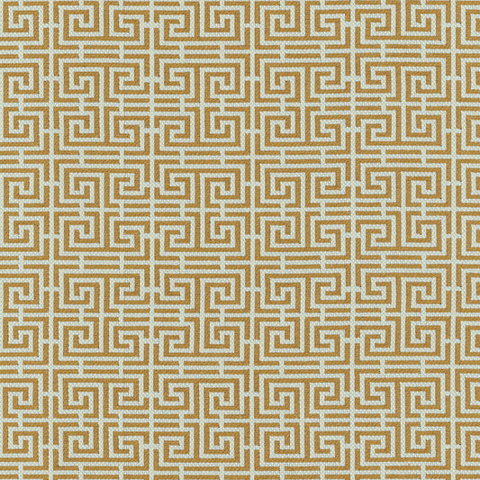 SCHUMACHER  ESSENTIALS: SMALL-SCALE UPHOLSTERY CHINOIS FRET PATTERN WOVENS PATTERN WOVENS TOBACCO / AQUA   - 54954