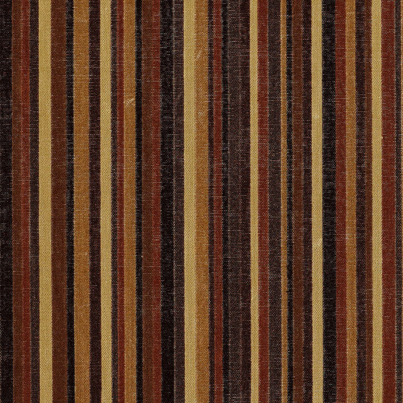 Earth-toned striped rug with narrow vertical brown, tan and cream stripes; woven textile for living room decor.