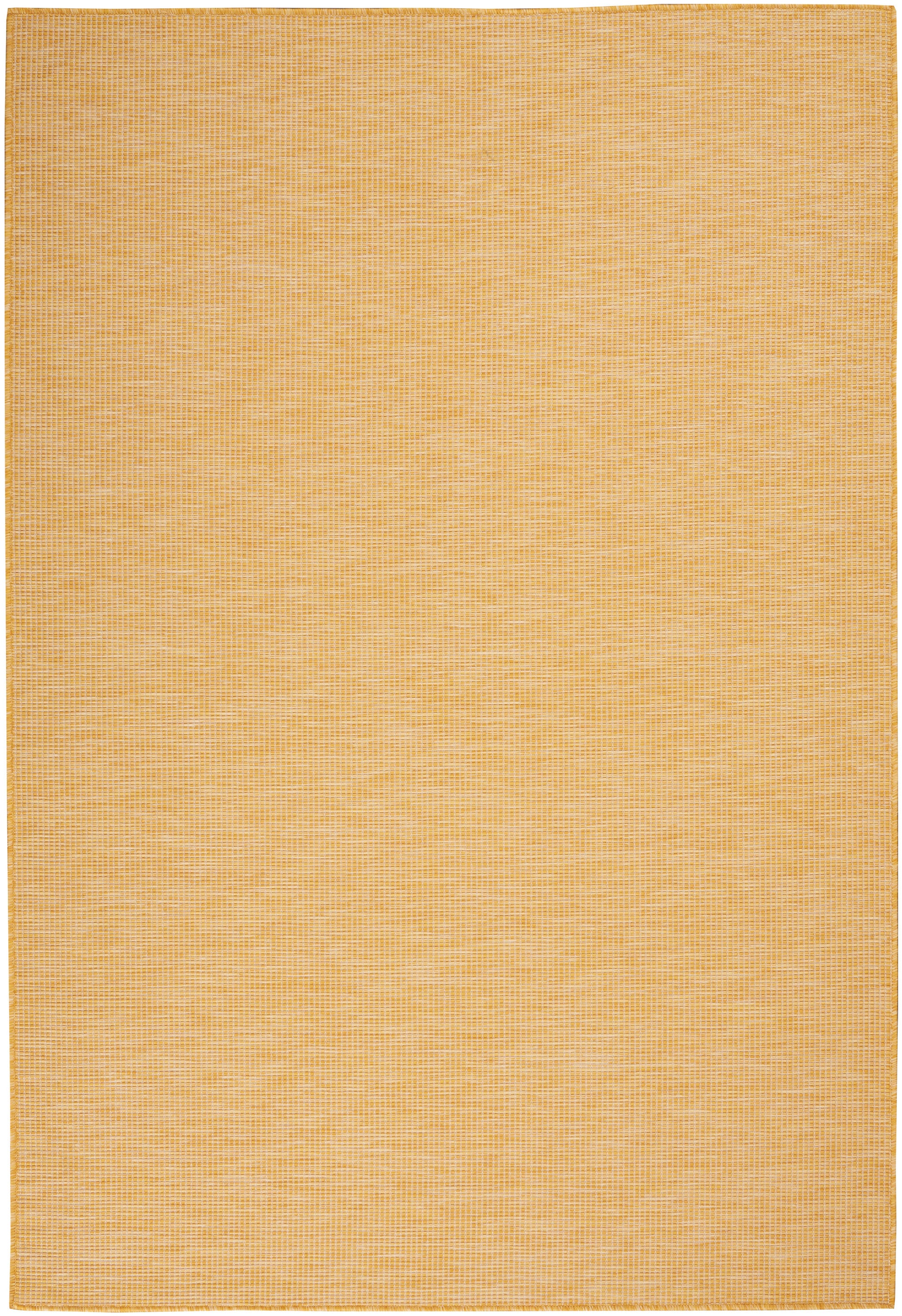 Rectangular warm golden-tan woven area rug with a subtle textured pattern.