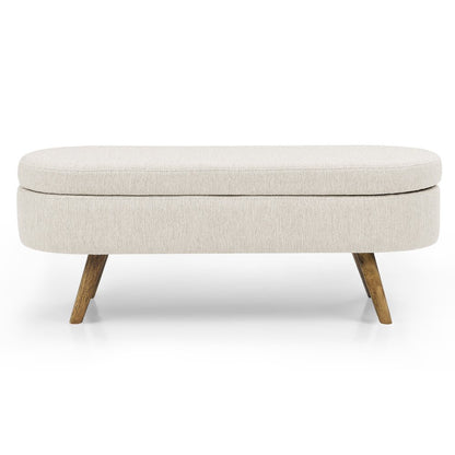 44" Beige and Brown Linen Upholstered Storage Bench with Flip Top