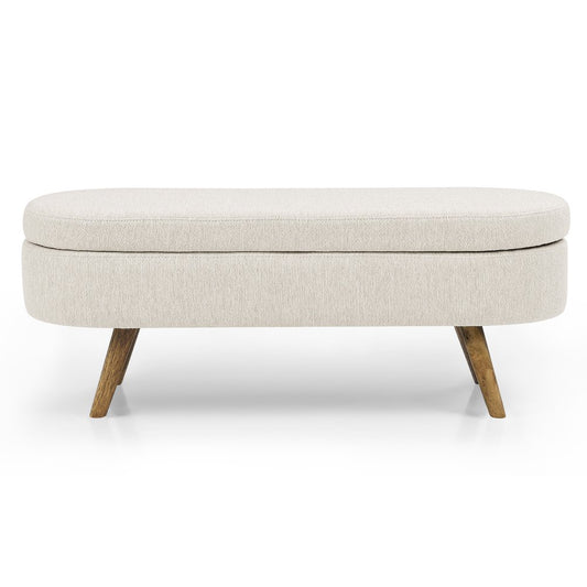 44" Beige and Brown Linen Upholstered Storage Bench with Flip Top