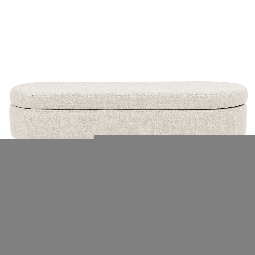 44" Beige and Brown Linen Upholstered Storage Bench with Flip Top
