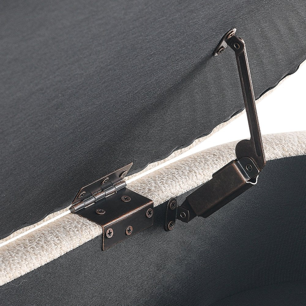 44" Beige and Brown Linen Upholstered Storage Bench with Flip Top