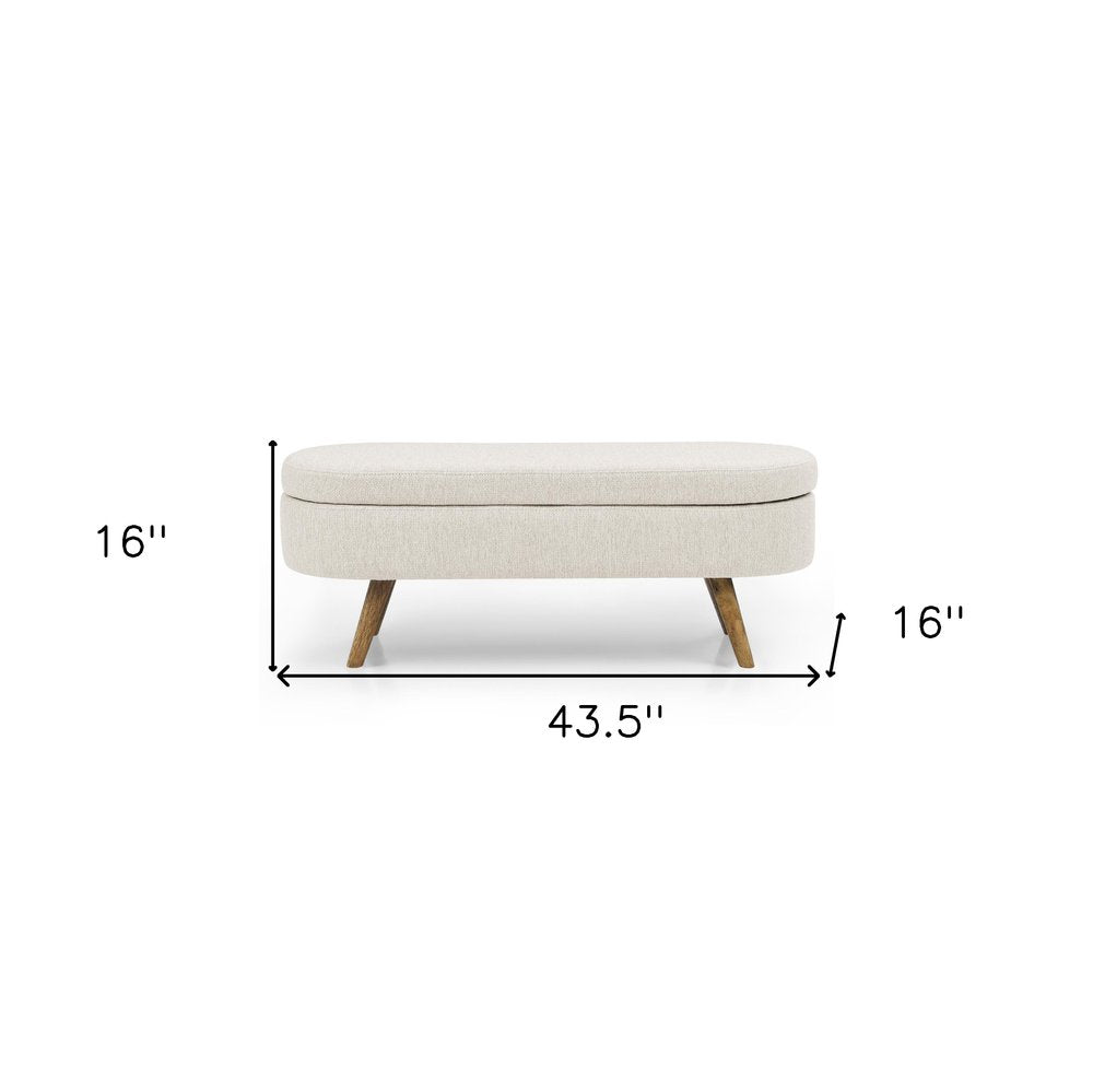 44" Beige and Brown Linen Upholstered Storage Bench with Flip Top