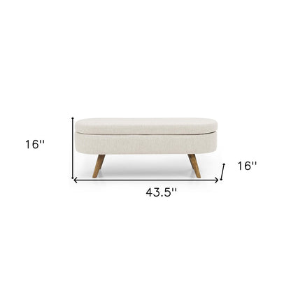 44" Beige and Brown Linen Upholstered Storage Bench with Flip Top